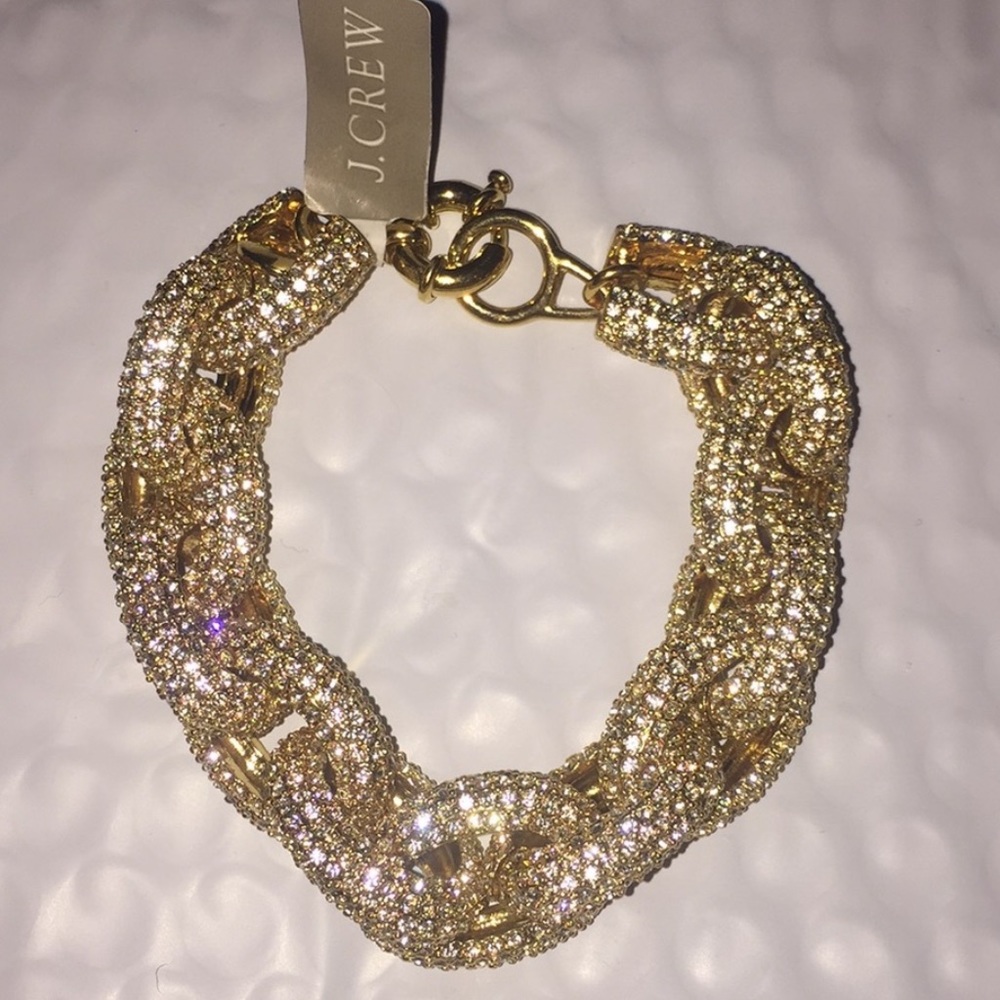 NWT J Crew Gold & Crystal Link Bracelet